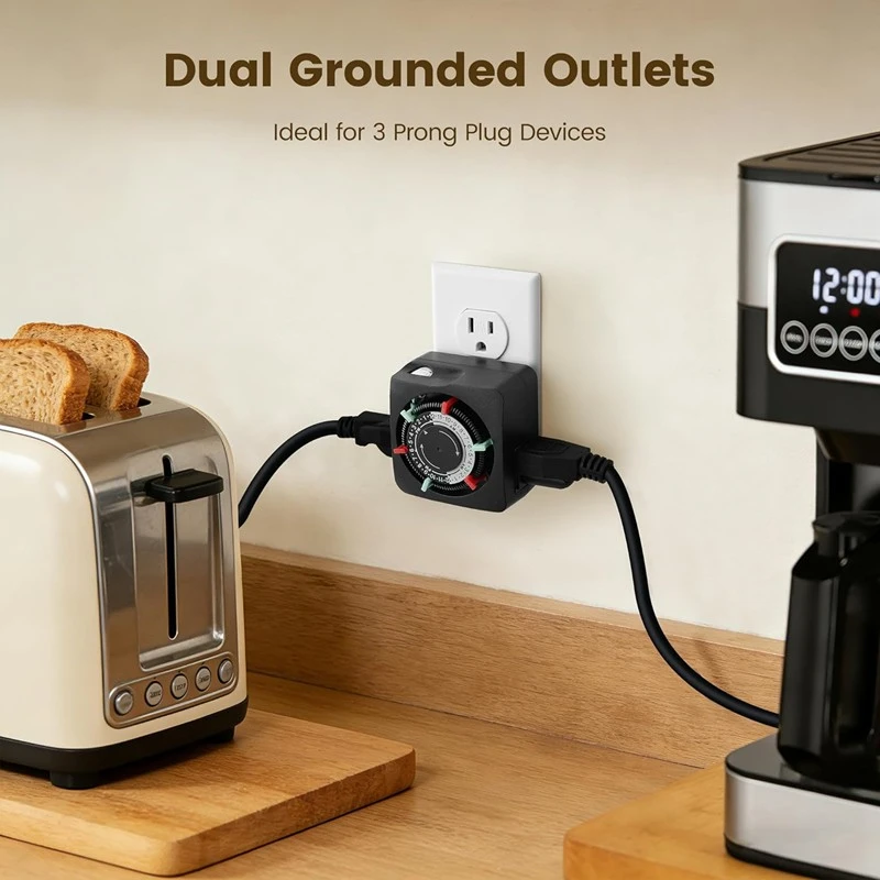 TIMERMATIC Mechanical Timer With 2 Grounded Outlets Indoor Electrical Plug in Timer best